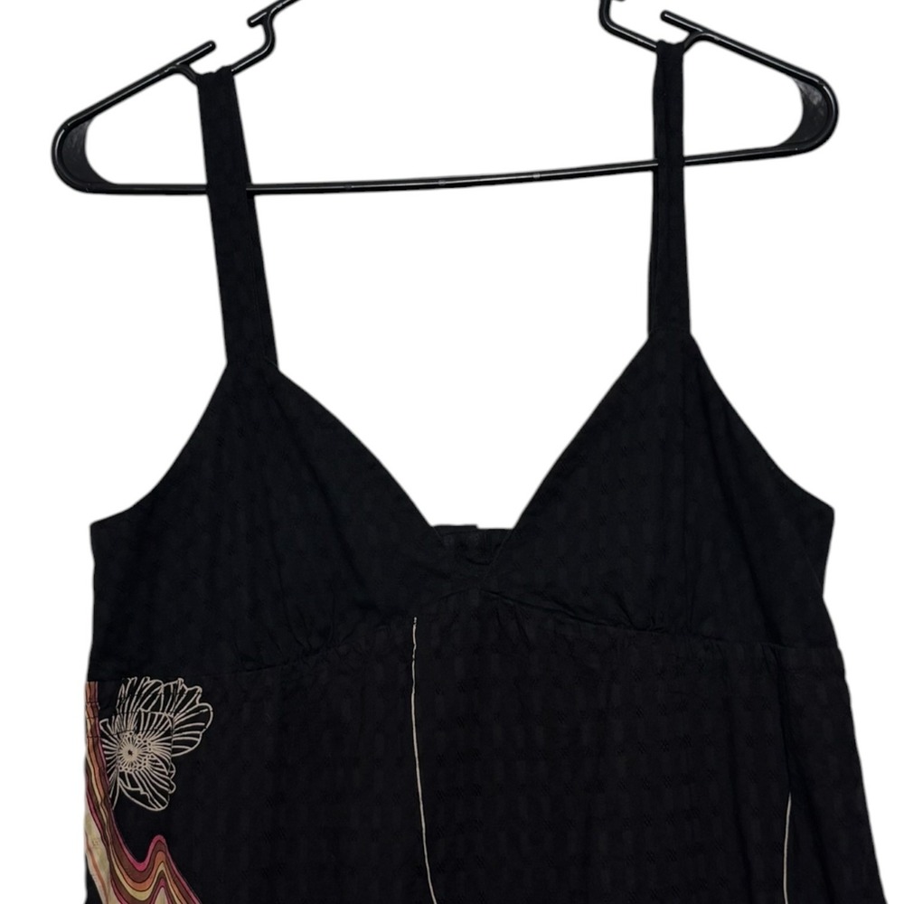 Roxy Vintage Y2K Retro Floral Mini Dress Black Cotton Button Back Women's Large - Picture 9 of 9
